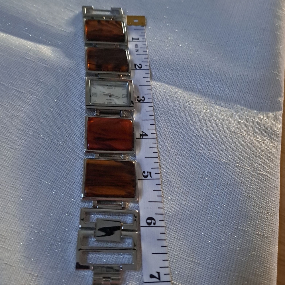 Silver And Brown Rectangular Link Watch - image 1